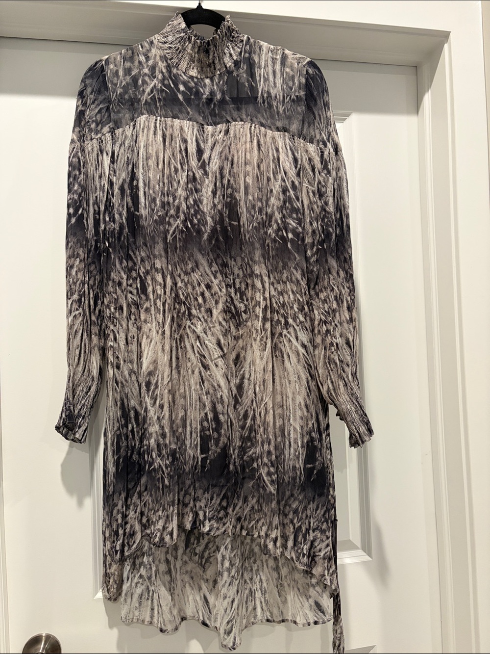 AllSaints Black and Cream Long-Sleeve Mock Neck Dress